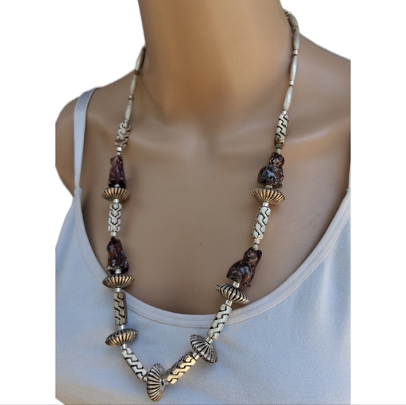 Vintage Jasper Cat Jewelry Set- Bold 80s Statement Necklace + Earrings - Picture 12 of 13